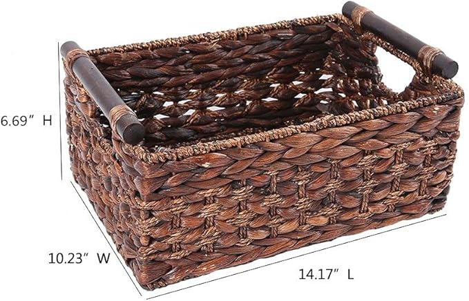 Storage Basket made by Water Hyacinth with Wood Handles, Arts and Crafts. (RectangleA-Large)