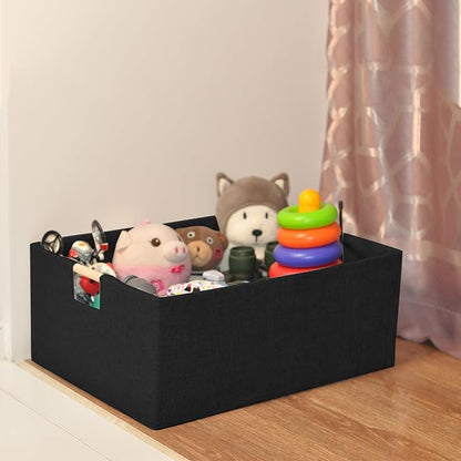 xianshengle Fabric Storage Basket for Shelves, Collapsible Storage Bins with wood Handles, Rectangle Closet Baskets, Wardrobe Organiser, for Sorting Clothes, Family Items (Black) (2)