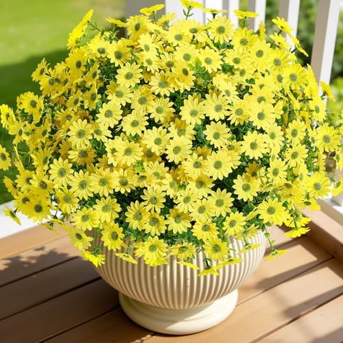 Alupssuc 40 Bundles Artificial Daisies Flowers Fake Silk Plant for Indoor Outdoor Decor, UV Resistant No Fade Faux Spring Flowers for Garden, Porch & Patio Decoration,Yellow by Alupssuc