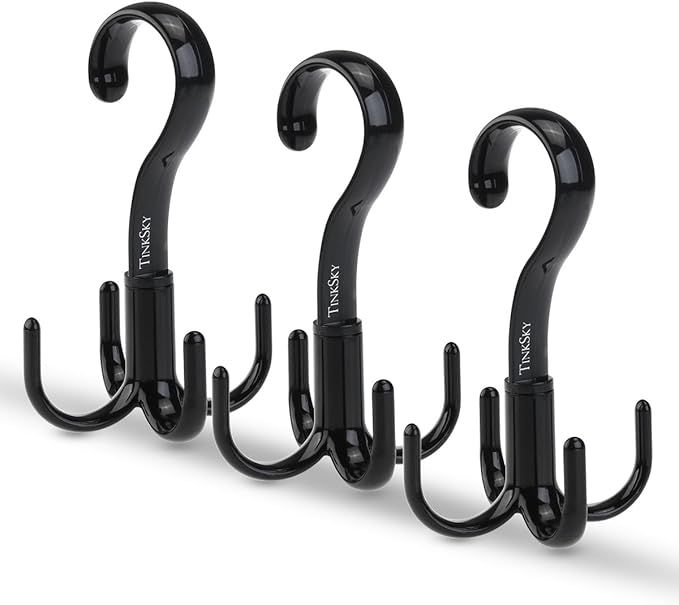 TinkSky Belt Hanger Scarf Tie Rack Holder Hook for Closet Organizer 360 Degree Rotating 3 Pack