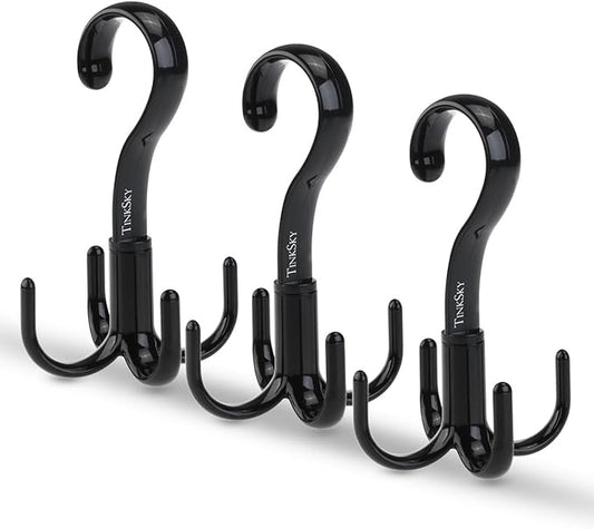 TinkSky Belt Hanger Scarf Tie Rack Holder Hook for Closet Organizer 360 Degree Rotating 3 Pack