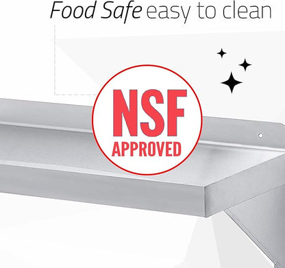 DuraSteel Stainless Steel Wall Mount Shelf 24" Wide x 14" Deep Commercial Grade - NSF Certified - Good for Restaurant, Bar, Home, Kitchen, Laundry, Garage and Utility Room