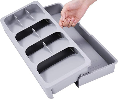 Expandable Kitchen Drawer Organizer, Adjustable Cutlery Trays and Utensil Holder, Kitchen Drawer Dividers Storage for Silverware, Flatware, Knives, Spoons, Gray