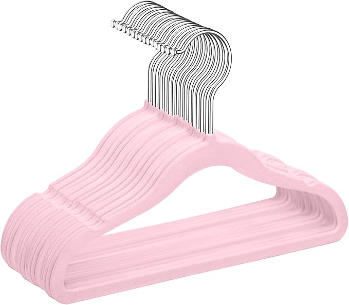 MIZGI Baby Velvet Hangers,Non-Slip Kids & Toddler Hangers,11.8 Inch Hangers for Baby Clothes,Pack of 50（Pink/Silver）