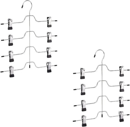 HUJI Sturdy 4 Tier Trouser Skirt Pants Hanger Chrome and Black Vinyl (Set of 2, 4 Tier Trouser Hangers)