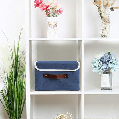 Lucky Monet Storage Bins Boxes with Lids 2 Pack Decorative Storage Boxes Collapsible Fabric Storage Basket Containers Lidded Storage Cube for Organizing Closet Home Office, 10"x 8"x 7" (Blue)
