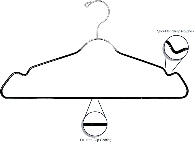 Heavy Duty Metal Hangers with Shoulder Notch - Pack of 12 Wire Clothes Hangers, Stainless Steel, Ultra-Thin Space-Saving Design for Coats, Shirts, Dresses - Perfect for Closets and Laundry Rooms