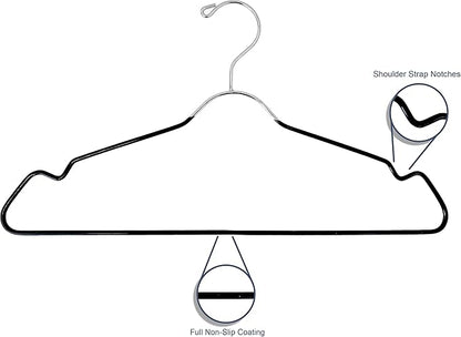 Heavy Duty Metal Hangers with Shoulder Notch - Pack of 12 Wire Clothes Hangers, Stainless Steel, Ultra-Thin Space-Saving Design for Coats, Shirts, Dresses - Perfect for Closets and Laundry Rooms