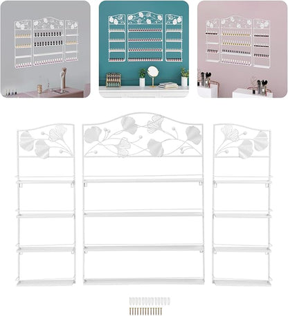 4 Tier Wall-Mounted Nail Polish Storage Racks 3PCS Metal Nail Polish Organizer Shelf for Wall Cosmetic Display Cases Perfume Lipstick Display Stand for Home Spa Nail Salon