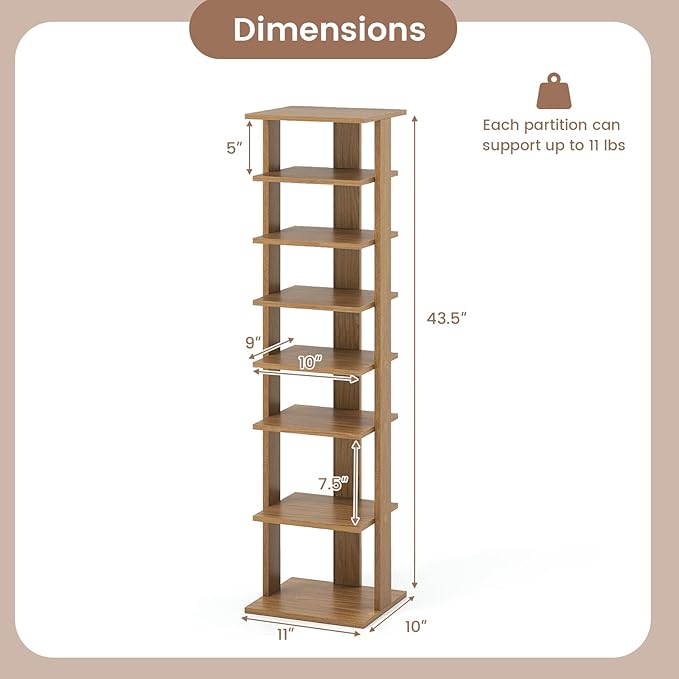 Tangkula 8-Tier Vertical Shoe Rack, Space-Saving Corner Shoe Organizer for 7 Pairs, Narrow Shoe Storage for Entryway, Front Door, or Closet