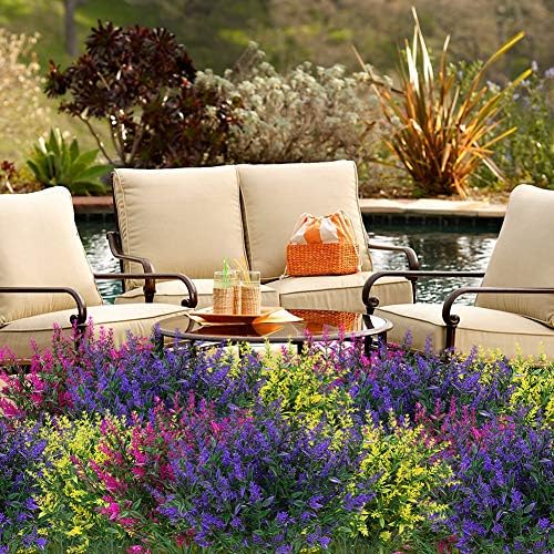 8 Bundles Outdoor Artificial Lavender Fake Flowers UV Resistant Shrubs, Faux Plastic Greenery for Indoor Outside Hanging Plants Garden Porch Window Box Home Wedding Farmhouse Decor (Purple) - Image 7