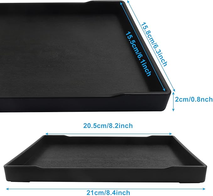 Small Bathroom Vanity Tray, (8.5 inch x 6.3 inch) Soap and Sponge Holder, Rectangular Serving Tray for Candle, Lotion Bottles, Scrubber(Black)