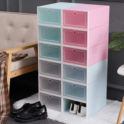 4pcs Large Plastic Shoe Storage Boxes with Drawer-type Dustproof Flip-top Design Stackable Shoe Organizer for Home Closet Multipurpose Storage Containers
