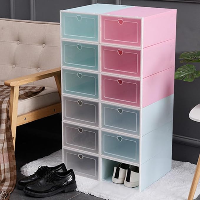 Ciieeo Thickened Large Plastic Shoe Storage Box Set Drawer-style Dustproof Shoe Organizer with Flip Lid 4pcs Multi-color Storage Containers for Closet and Home Use