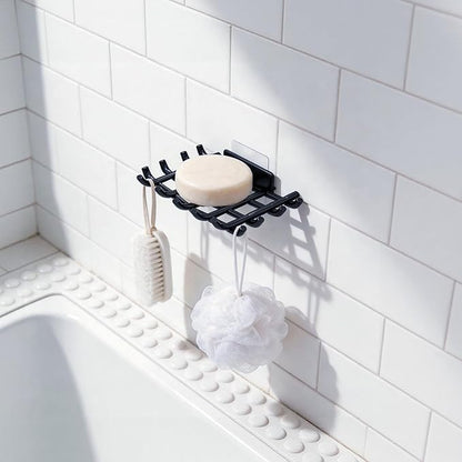 Bar Soap Holder for Shower Wall, Self Draining Plastic Bar Soap Dish Tray Container Case for Bathroom Sink, Adhesive Shower Soap Dish Holder Wall Mounted, Black 2 Pack