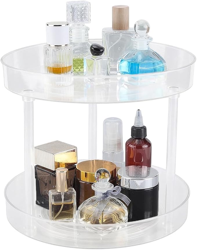 360 Acrylic Rotation Makeup Organizer Clear Acrylic Lazy Susan Turntable Organizer for Cabinet Kitchen Pantry Organization Storage Makeup Bathroom Countertop Organizing Rotating Spice Rack