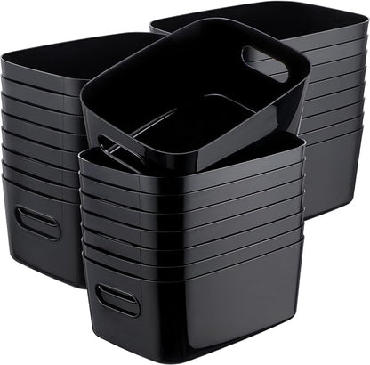Leinuosen 21 Pack Plastic Storage Baskets Plastic Storage Bins Pantry Organizer Bins for Kitchen Freezer Cabinet Closet Bathroom Under Sink Laundry Room Bedrooms Countertops Shelve(Black)