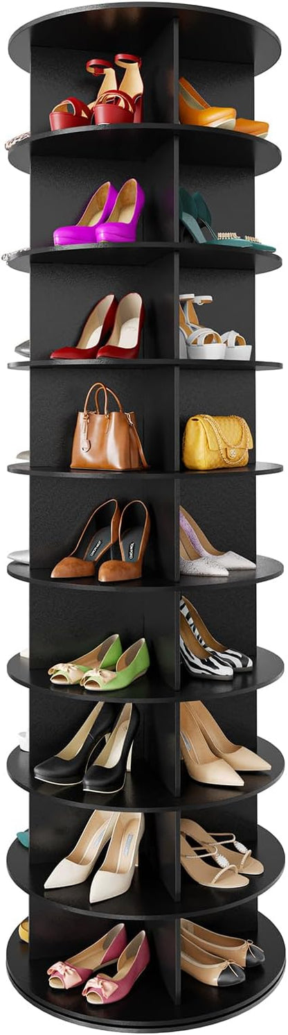 SpaceAid 9 Tier Rotating Shoe Rack Tower, Spinning Shoe Display Lazy Susan, Revolving 360 Shoe Rack Storage Round Carousel, Vertical Handbag Rotate Shoes Closet Organization (9-Tier Black)