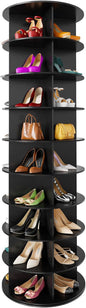 SpaceAid 9 Tier Rotating Shoe Rack Tower, Spinning Shoe Display Lazy Susan, Revolving 360 Shoe Rack Storage Round Carousel, Vertical Handbag Rotate Shoes Closet Organization (9-Tier Black)