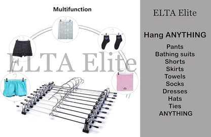 10 Pack Pant/Skirt Hangers Set with Clips