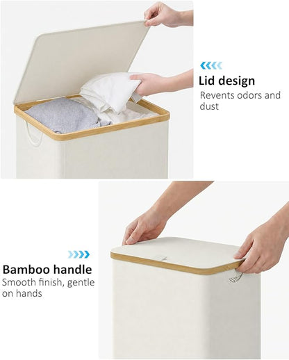 iEGrow Laundry Basket with Lid, 110L Large Laundry Hamper with Handle and Lid, Collapsible Clothes Basket Organizer with Removable Inner Bag for Clothes Toys Towels - Beige