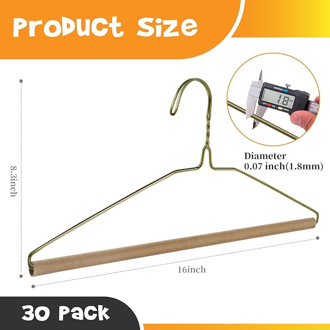 30 Pcs Dry Cleaner Hangers with Tubes - 16" Wire Hangers White Tube with Strong 15 Gauge Wire Bulk for Pants Caped Suit & Strut Home or Dry Cleaners (Kraft)