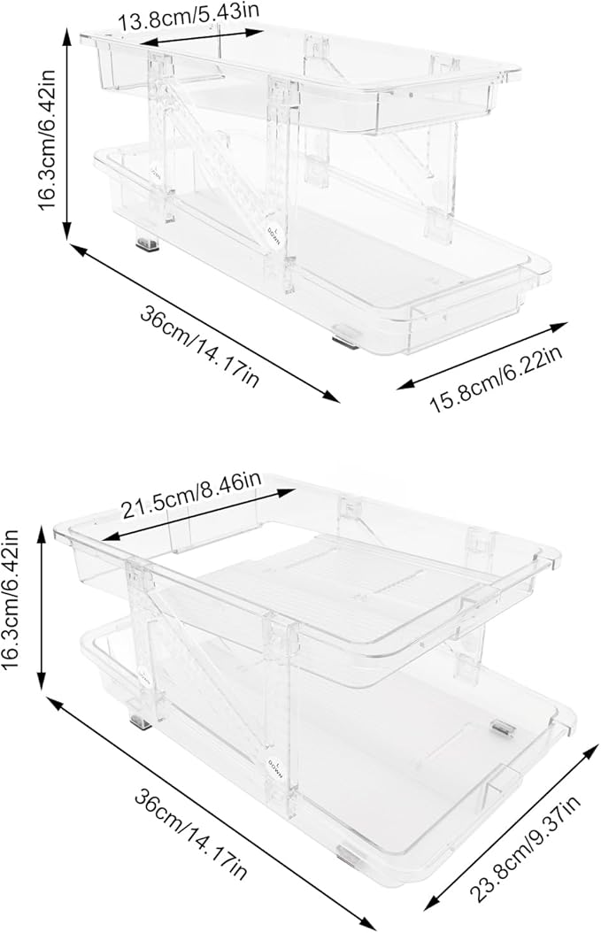 Stacking Can Dispensers Rolling Soda Can Organizer 2 Layer Expandable Automatic Rolling Beverage Dispenser Beer Can Holder for Refrigerator Pantry Freezer (Clear)