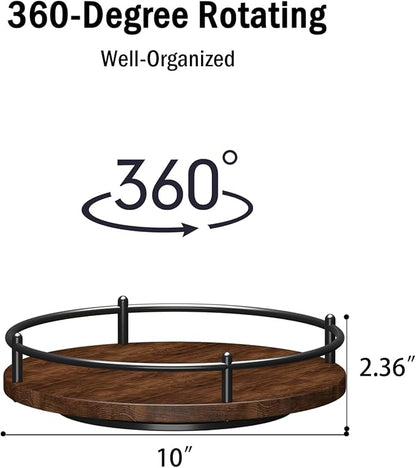 Lazy Susan Organizer：10 Inch Rotating Spice Rack Decor for Kitchen Countertop Round Wooden Turntable Holder for Dinning Room, Living Room, Home – Black