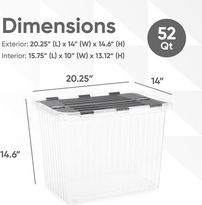 Superio Storage Bins with Lids, Clear Plastic Containers for Organizing, Stackable Totes, BPA Free, Odor Free, Organizer Boxes for Home, and Dorm, 53 Quart (4 Pack, 20.25"x14"x14.6")
