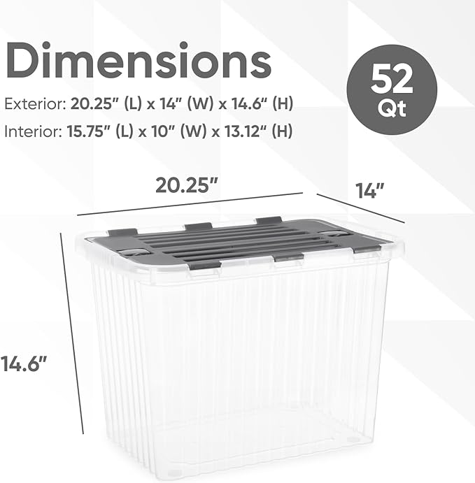 Superio 13 Gallon Hinged Lid Storage Tote; Stackable Storage Container with Lid (53 Quart, Bin with Hinged Lid)