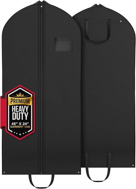 Heavy Duty Travel Garment Bag for Hanging Clothes, Suits, Dresses, Fur Coats & Dress Shirts - Suit Bag for Men - Storage Dress Bags for Women - Carry Handle Garment Bags for Travel 24"x45"