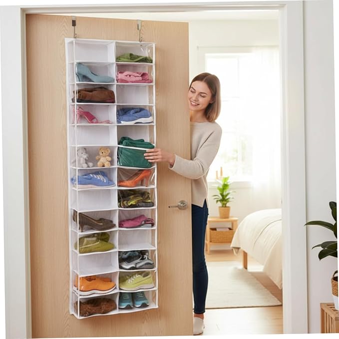 Over the Door Organizer, Extra Large Behind Door Storage of 26 Compartments, Over the Storage, Hanging Organizer for Closet, Diaper, Beige
