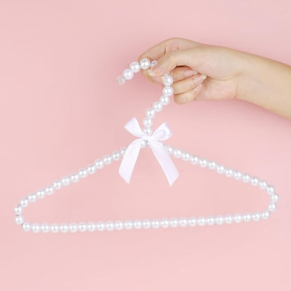 Adorila 10-Pack Kids Pearl Hangers - Small Non-Slip Pearl Beaded Bow Clothes Racks - Elegant Garment Organizer for Pet Apparel (30cm, White)