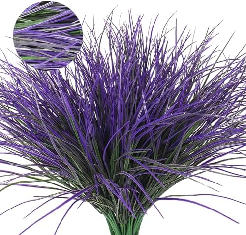 RECUTMS 15.7" Fake Outdoor Plants Purple Artificial Grass Plants Fake Bush by RECUTMS