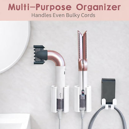 Dyson Airwrap Holder, Aluminum Curling Iron Holder Wall Mount for Dyson Airwrap/Airstraight/Shark Flex Style, Flat IronHolder for Bathroom Storage, White Chochoyah