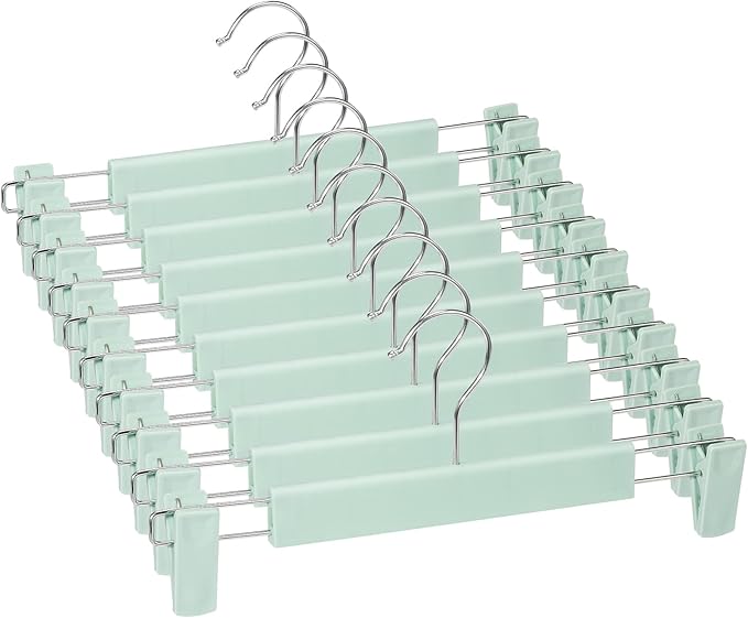 10 Pack Skirt Hangers，Pants Hangers with Clips，360 ° Swivel Hooks Space Saving Hangers for Pants, Skirts, Clothes, Jeans，Light Green