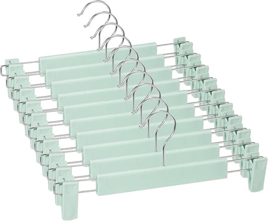 10 Pack Skirt Hangers，Pants Hangers with Clips，360 ° Swivel Hooks Space Saving Hangers for Pants, Skirts, Clothes, Jeans，Light Green