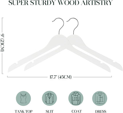 White Wooden Hangers - 20 Pack - Durable Wood Hangers Ideal for Everyday Use & Wedding, for Dress, Coats, Camisole