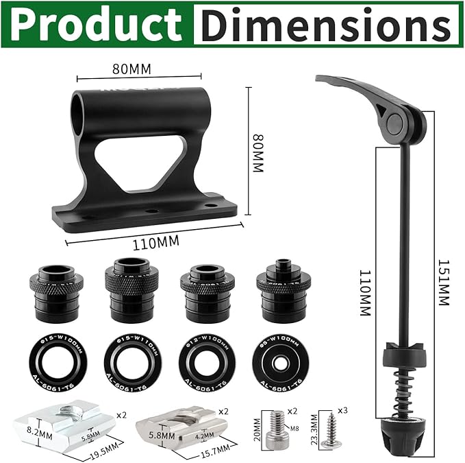 Bike Fork Mount, Upgraded Quick Release Thru Axle Bicycle Fork Rack Block with 4 Adapters for Car Trucks Vans SUV Transport and Storage, Black