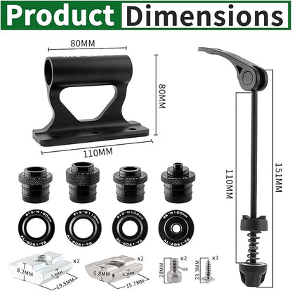 Bike Fork Mount, Upgraded Quick Release Thru Axle Bicycle Fork Rack Block with 4 Adapters for Car Trucks Vans SUV Transport and Storage, Black