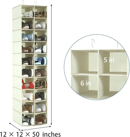 Hanging Shoe Organizer for Closet, 20 Sections Hanging Closet Organizers and Storage Shelves, Space Saving Shoe Storage Rack Holder, Beige, 12''W×12''Dx 50''H
