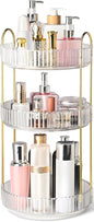 360° Rotating Makeup Organizer for Vanity, 3 Tier Perfume Organizers Skincare Organizers and Storage for Bathroom Countertop, Spinning Cosmetic Organizer for Bedroom Dresser Counter (Clear)