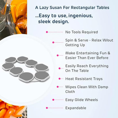 Light Gray- The Lazy Susan Revolution - The First Patented Lazy Susan Turntable Expandable for Rectangular & Oblong Tables - Kitchen & Dining Tables - Great Gift! Parties & Gatherings