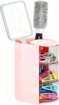 Rotating Hair Accessories Organizer & Makeup Brush Holder - 3-Tier Jewelry Storage Box for Earrings, Necklaces, Bracelets, Rings, Hair Clips (Pink)