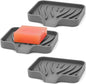 AIMAIAIMAI 3-Pack Silicone Soap Dish Set – Bar Soap Holder with Self-Draining Design, Easy-Clean Tray for Shower, Bathroom, Kitchen, and Tub (Gray)