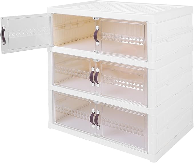 Zerodis Boot Shoe Boxes Box Multi Layer Foldable Shoe Organizer with Magnetic Door for Organizing Shoes Shoe Storage Box Stackable Plastic Shoe (3 Tier)
