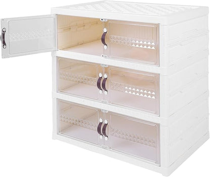 Zerodis Boot Shoe Boxes Box Multi Layer Foldable Shoe Organizer with Magnetic Door for Organizing Shoes Shoe Storage Box Stackable Plastic Shoe (3 Tier)