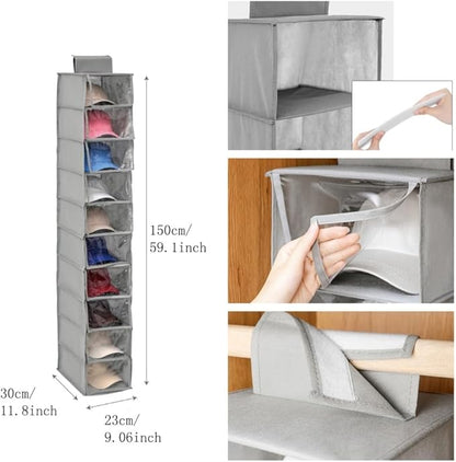 Hat Organizer, 10 Shelf Hanging Organizer for Baseball Caps, Collapsible Hat Rack Storage with Dust Cover, Space-Saving Hat Holder Display for Closet, Dorm, Bedroom, Apartment (Gray)