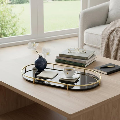 Oval Bathroom Organizer Tray Vanity Countertop Decor with Non-Slip Base for Towel Cosmetic Jewelry and Napkin Storage