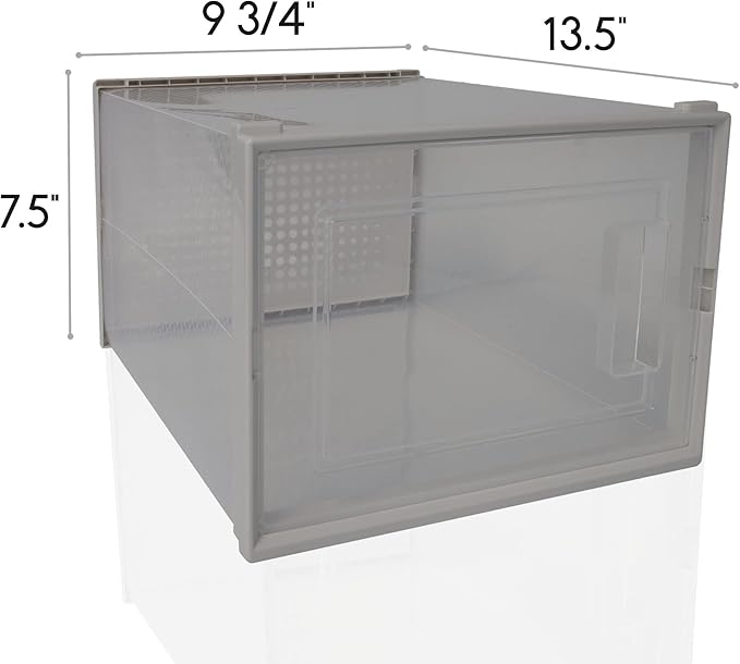 Basic Fundamentals 12 Pack Stackable Storage Bins for Sneaker Shoes - Clear Plastic, Foldable Shoe Box for Closet Organizing - Perfect Drop Front Shoe Organizer with Breathable Frame, White